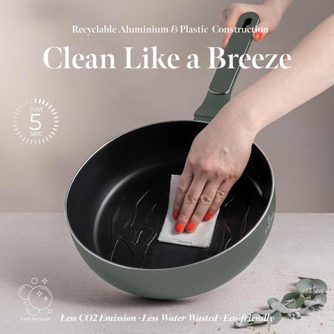 BH/8156, Sartén plegable de 26 cm, Verde mate, Sartén plegable de 26 cm, Nuevo diseño de mango, Sartén, Sartén plegable, Sartén, Batería de cocina, Cocina, Sartenes, Sartén doble