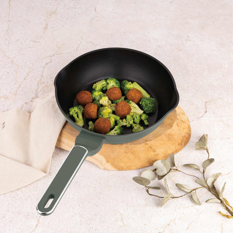  BH/8157, Sartén honda de 2 bocas de 24 cm, Verde Mate, Sartén honda de 24 cm, Nuevo diseño de mango, Sartén, Sartén honda, Sartén, Batería de cocina, Cocina, Sartenes