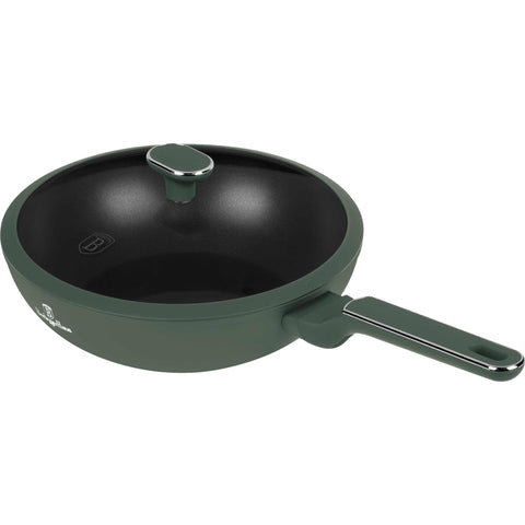  BH/8159, Wok con tapa 28cm, Verde Mate, Wok de 28 cm con tapa, Nuevo diseño de mango, Wok, Wok con tapa, Batería de cocina, Cocinar, Sartenes