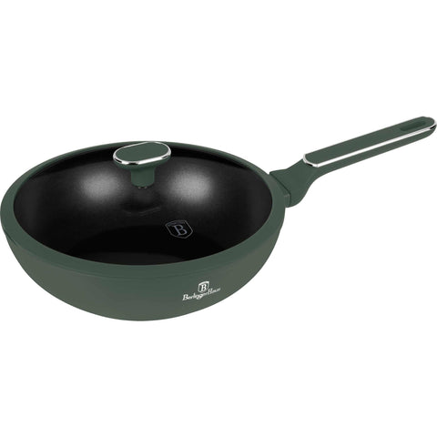  BH/8159, Wok con tapa 28cm, Verde Mate, Wok de 28 cm con tapa, Nuevo diseño de mango, Wok, Wok con tapa, Batería de cocina, Cocinar, Sartenes