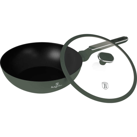  BH/8159, Wok con tapa 28cm, Verde Mate, Wok de 28 cm con tapa, Nuevo diseño de mango, Wok, Wok con tapa, Batería de cocina, Cocinar, Sartenes