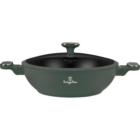 BH/8160, Wok con tapa 30cm, Verde Mate, Wok 30 cm con tapa, nuevo diseño de mango, Wok, Wok con tapa, Batería de cocina, Cocinar, Sartenes