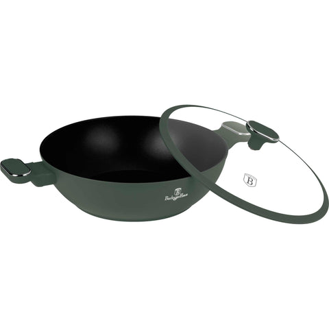 BH/8160, Wok con tapa 30cm, Verde Mate, Wok 30 cm con tapa, nuevo diseño de mango, Wok, Wok con tapa, Batería de cocina, Cocinar, Sartenes