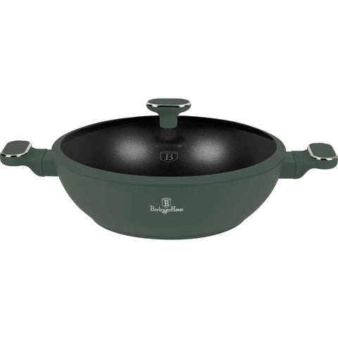 BH/8160, Wok con tapa 30cm, Verde Mate, Wok 30 cm con tapa, nuevo diseño de mango, Wok, Wok con tapa, Batería de cocina, Cocinar, Sartenes