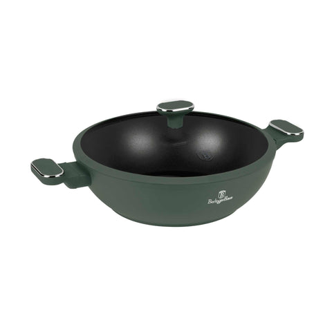 BH/8160, Wok con tapa 30cm, Verde Mate, Wok 30 cm con tapa, nuevo diseño de mango, Wok, Wok con tapa, Batería de cocina, Cocinar, Sartenes