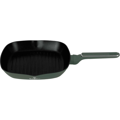 Product image of Grill pan 28cm. Part of the Matte Green Collection . Features: • Material: forged aluminum with non-stick titanPro coating • Grill pan Ø28*4,1 cm 2,1L • Color: matt green REGISTERED DESIGN BY BERLINGER HAUS!. (Studio view). Official Berlinger Haus product, boosted by Promintra sl.