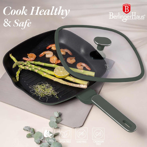 BH/8162, Sartén grill con tapa 28cm, Verde Mate, Sartén grill 28 cm con tapa, Nuevo diseño de mango, Sartén, Sartén, Sartén grill, Sartén grill con tapa, Batería de cocina, Cocina, Sartenes