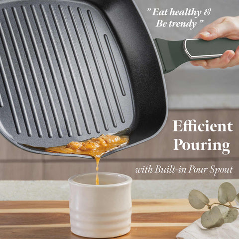 BH/8162, Sartén grill con tapa 28cm, Verde Mate, Sartén grill 28 cm con tapa, Nuevo diseño de mango, Sartén, Sartén, Sartén grill, Sartén grill con tapa, Batería de cocina, Cocina, Sartenes