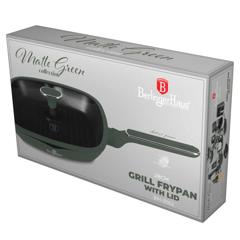  BH/8162, Sartén grill con tapa 28cm, Verde Mate, Sartén grill 28 cm con tapa, Nuevo diseño de mango, Sartén, Sartén, Sartén grill, Sartén grill con tapa, Batería de cocina, Cocina, Sartenes