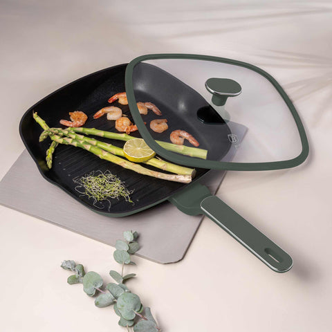  BH/8162, Sartén grill con tapa 28cm, Verde Mate, Sartén grill 28 cm con tapa, Nuevo diseño de mango, Sartén, Sartén, Sartén grill, Sartén grill con tapa, Batería de cocina, Cocina, Sartenes