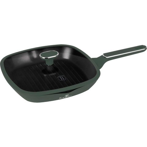 sartén, sartén para freír, sartén para parrilla, sartén para parrilla con tapa, batería de cocina, cocinar,sartén para parrilla de 28 cm con tapa,verde mate,NUEVO,BH/8162