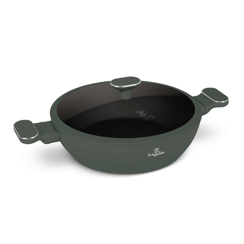 BH/8163, Olla baja con tapa de 28 cm, Verde mate, Olla baja de 28 cm, Nuevo diseño de asa, Olla baja, Olla baja con tapa, Olla, Utensilios de cocina, Cocina, Ollas y cazuelas