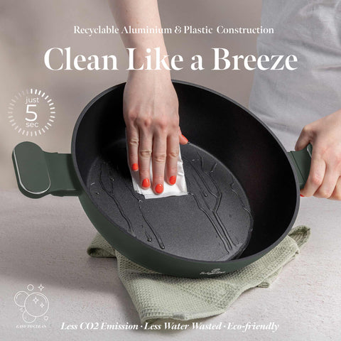 BH/8163, Olla baja con tapa de 28 cm, Verde mate, Olla baja de 28 cm, Nuevo diseño de asa, Olla baja, Olla baja con tapa, Olla, Utensilios de cocina, Cocina, Ollas y cazuelas