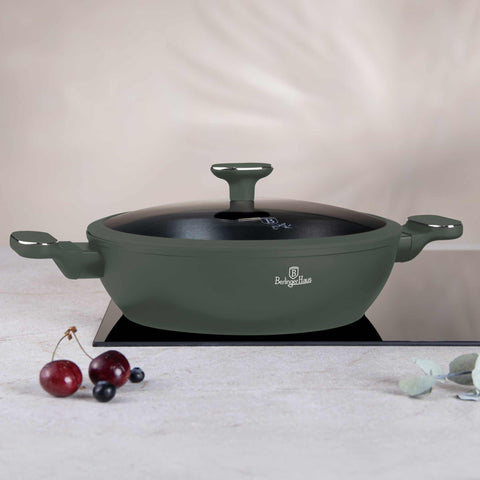 BH/8163, Olla baja con tapa de 28 cm, Verde mate, Olla baja de 28 cm, Nuevo diseño de asa, Olla baja, Olla baja con tapa, Olla, Utensilios de cocina, Cocina, Ollas y cazuelas