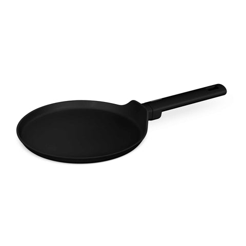 Product image of Pancake pan 25cm. Part of the Matte Black Collection . Features: • Material: forged aluminum with non-stick titanPro coating • Pancake pan Ø25*1,5 cm • Color: black- silver REGISTERED DESIGN BY BERLINGER HAUS!. (Studio view). Official Berlinger Haus product, boosted by Promintra sl.