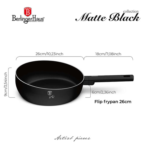 BH/8176, Sartén plegable de 26 cm, negra y plateada, sartén plegable de 26 cm, sartén, sartén plegable, sartén, utensilios de cocina, cocina, Berlinger Haus, Promintra, caja de regalo, conceptual, estilo de vida