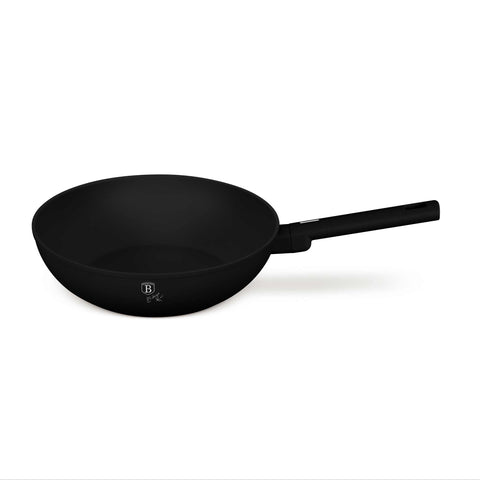 Product image of Wok 28cm. Part of the Matte Black Collection . Features: • Material: forged aluminum with non-stick titanPro coating • Wok Ø28*7,8 cm 3,1L • Color: black- silver REGISTERED DESIGN BY BERLINGER HAUS!. (Studio view). Official Berlinger Haus product, boosted by Promintra sl.