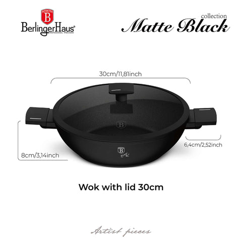  BH/8182, Wok con tapa 30cm, Negro, Plata, Wok 30 cm con tapa, Wok, Wok con tapa, Batería de cocina, Cocina, Sartenes