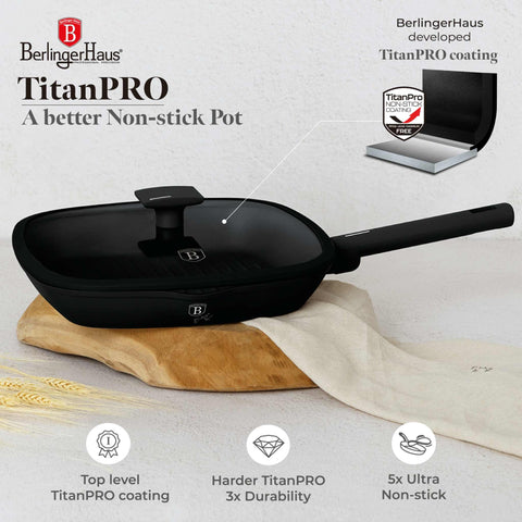  BH/8184, Sartén grill con tapa 28cm, Negro, Plateado, Sartén grill 28 cm con tapa, Sartén, Sartén grill, Sartén grill con tapa, Batería de cocina, Cocina, Sartenes