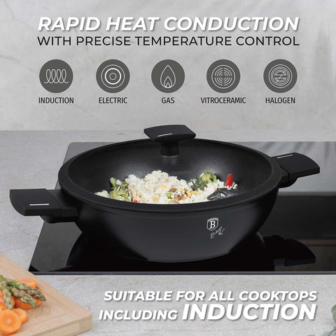  BH/8185, Olla baja con tapa de 28 cm, Negro, Plateado, Olla baja de 28 cm, Olla baja, Olla baja con tapa, Olla, Utensilios de cocina, Cocina, Ollas y cazuelas