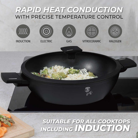  BH/8186, Olla baja con tapa de 30 cm, Negro, Plateado, Olla baja de 30 cm, Olla baja, Olla baja con tapa, Olla, Utensilios de cocina, Cocina, Ollas y cazuelas