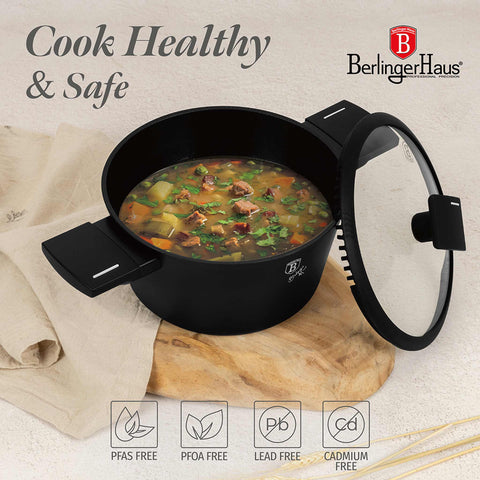  BH/8187, BH/8187N, Cacerola con tapa 20cm, Negro, Plateado, Cacerola 20 cm, Cacerola, Olla, Cacerola con tapa, Batería de cocina, Cocina, Ollas y cazuelas