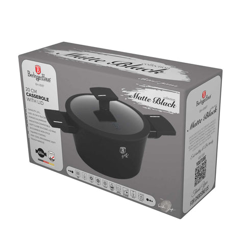  BH/8187, BH/8187N, Cacerola con tapa 20cm, Negro, Plateado, Cacerola 20 cm, Cacerola, Olla, Cacerola con tapa, Batería de cocina, Cocina, Ollas y cazuelas