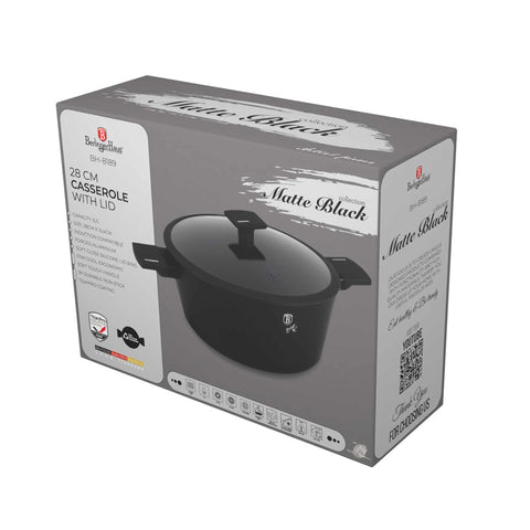  BH/8189, Cacerola con tapa 28cm, Negro, Plateado, Cacerola 28 cm, Cacerola, Olla, Cacerola con tapa, Batería de cocina, Cocina, Ollas y cazuelas