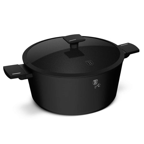 Product image of Casserole with lid 30cm. Part of the Matte Black Collection . Features: • Material: forged aluminum with non-stick titanPro coating • Casserole with lid Ø30*13,5 cm 8L • Color: black- silver REGISTERED DESIGN BY BERLING.... (Studio view). Official Berlinger Haus product, boosted by Promintra sl.