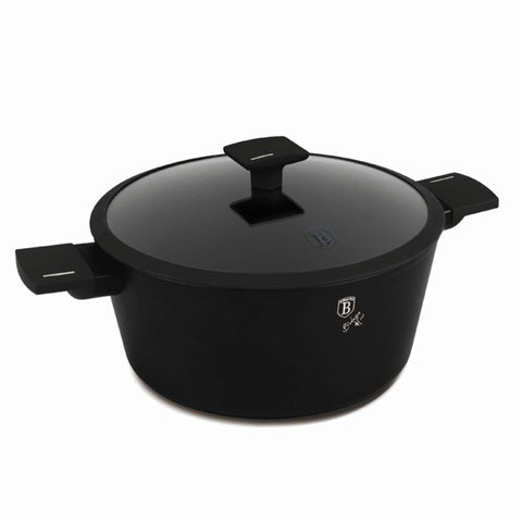 Product image of Casserole with lid 30cm. Part of the Matte Black Collection . Features: • Material: forged aluminum with non-stick titanPro coating • Casserole with lid Ø30*13,5 cm 8L • Color: black- silver REGISTERED DESIGN BY BERLING.... (Studio view). Official Berlinger Haus product, boosted by Promintra sl.