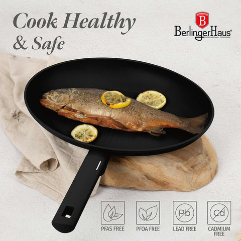 BH/8191, Sartén para pescado 35x25cm, Negra, Plateada, Sartén para pescado, Sartén para parrilla, Sartén, Sartenes