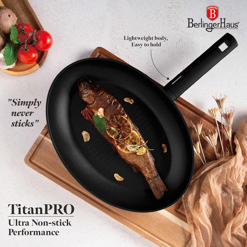 BH/8191, Sartén para pescado 35x25cm, Negra, Plateada, Sartén para pescado, Sartén para parrilla, Sartén, Sartenes