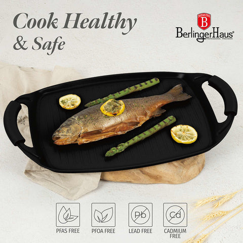  BH/8194, Plancha de parrilla 47cm, Negro mate, plancha de parrilla, parrilla, mango de silicona, Sartenes, Sartén de parrilla