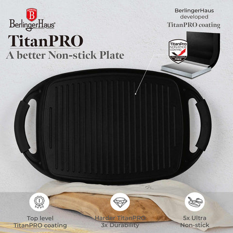  BH/8194, Plancha de parrilla 47cm, Negro mate, plancha de parrilla, parrilla, mango de silicona, Sartenes, Sartén de parrilla