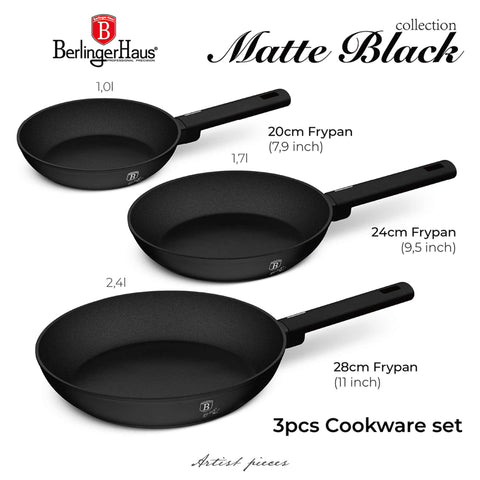  BH/8195, juego de 3 sartenes, negro, plateado, juego de 3 sartenes a., sartén, juego de sartenes, sartén, juego de sartenes, utensilios de cocina, cocina, sartenes, juego de sartenes