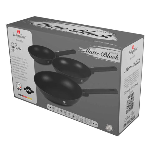  BH/8195, juego de 3 sartenes, negro, plateado, juego de 3 sartenes a., sartén, juego de sartenes, sartén, juego de sartenes, utensilios de cocina, cocina, sartenes, juego de sartenes