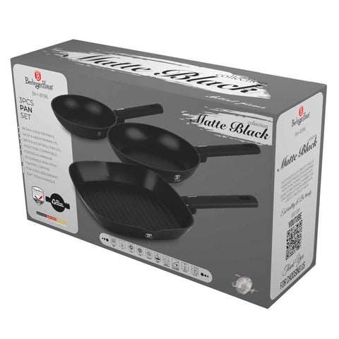  BH/8196, juego de 3 sartenes, negro, plateado, juego de 3 sartenes b., sartén, juego de sartenes, sartén, juego de sartenes, sartén para parrilla, utensilios de cocina, cocina, sartenes, juego de sartenes