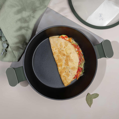  BH/8199, Olla baja con tapa de 30 cm, Verde mate, Olla baja de 30 cm, Nuevo diseño de asa, Olla baja, Olla baja con tapa, Olla, Utensilios de cocina, Cocina, Ollas y cazuelas