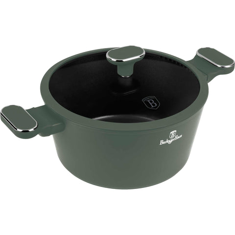 Product image of Casserole with lid 24cm. Part of the Matte Green Collection . Features: • Material: forged aluminum with non-stick titanPro coating • Casserole with lid Ø24*11,8 cm 4,1L • Color: matt green REGISTERED DESIGN BY BERLINGE.... (Studio view). Official Berlinger Haus product, boosted by Promintra sl.