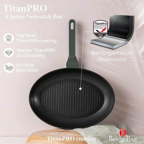  BH/8203, Sartén para pescado 35x25cm, Verde Mate, Sartén para pescado, Nuevo diseño de mango, Sartén para parrilla, Sartén, Sartenes