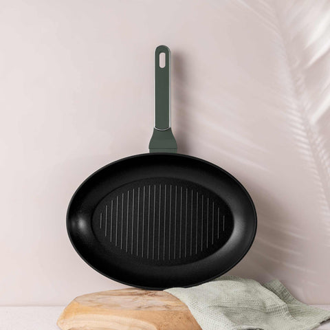  BH/8203, Sartén para pescado 35x25cm, Verde Mate, Sartén para pescado, Nuevo diseño de mango, Sartén para parrilla, Sartén, Sartenes