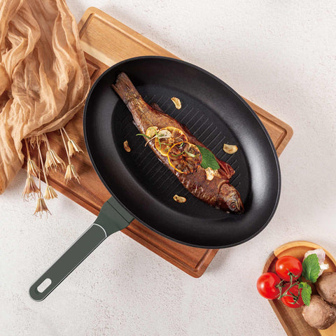  BH/8203, Sartén para pescado 35x25cm, Verde Mate, Sartén para pescado, Nuevo diseño de mango, Sartén para parrilla, Sartén, Sartenes