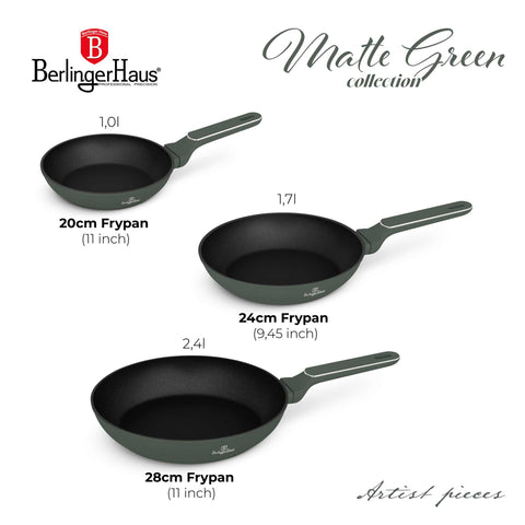  BH/8206, juego de 3 sartenes, verde mate, juego de 3 sartenes a., nuevo diseño de mango, sartén, juego de sartenes, sartén, juego de sartenes, utensilios de cocina, cocina, sartenes, juego de sartenes