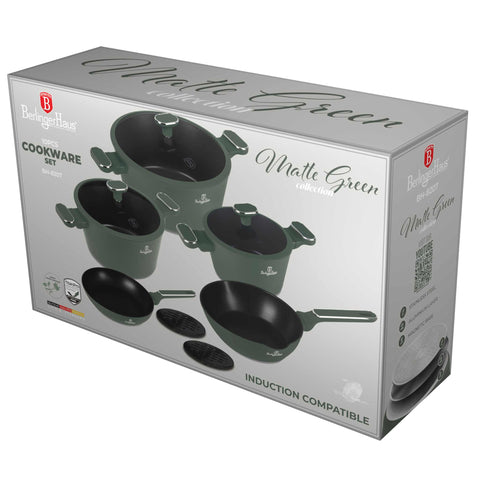 Juego de utensilios de cocina, ollas y sartenes, juego de ollas y sartenes, juego, cocina, utensilios de cocina, juego de utensilios de cocina de 10 piezas, verde mate, NUEVO, BH/8207N, BH/8207