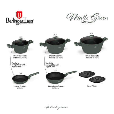  BH/8207N, BH/8207, BH/8207NN, Juego de utensilios de cocina de 10 piezas, Verde mate, Juego de utensilios de cocina de 10 piezas c., Nuevo diseño de asa, Juego de utensilios de cocina, Ollas y sartenes, Juego de ollas y sartenes, Juego, Cocina, Utensilios de cocina, Ollas y cacerolas