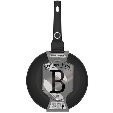 Product image of Frypan 24cm. Part of the Black Vantage Collection . Features: • Material: forged aluminum with non-stick titanPro coating • Frypan Ø24*4,8 cm 1,7L • Color: shiny black REGISTERED DESIGN BY BERLINGER HAUS!. (Studio view). Official Berlinger Haus product, boosted by Promintra sl.