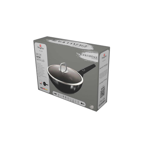  BH/8218, Wok con tapa 28cm, Negro brillante, Wok 28 cm con tapa, Wok, Wok con tapa, Batería de cocina, Cocina, Sartenes