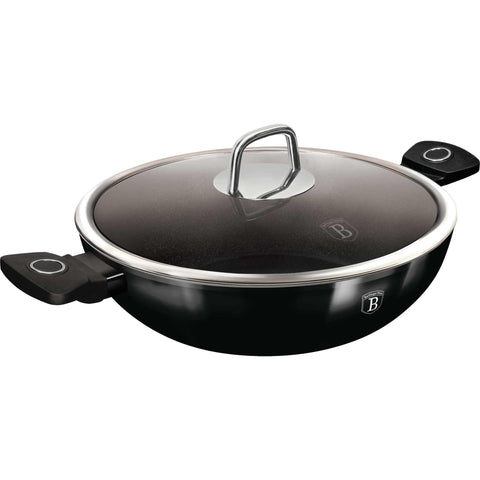 wok, wok con tapa, utensilios de cocina, cocinar,wok de 30 cm con tapa,negro brillante,NUEVO,BH/8219