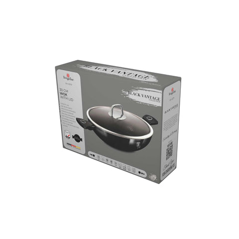 BH/8219, Wok con tapa 30cm, Negro brillante, Wok 30 cm con tapa, Wok, Wok con tapa, Batería de cocina, Cocina, Sartenes