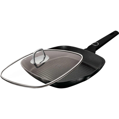 sartén, sartén para freír, sartén para parrilla, sartén para parrilla con tapa, batería de cocina, cocinar,sartén para parrilla de 28 cm con tapa,negro brillante,NUEVO,BH/8221